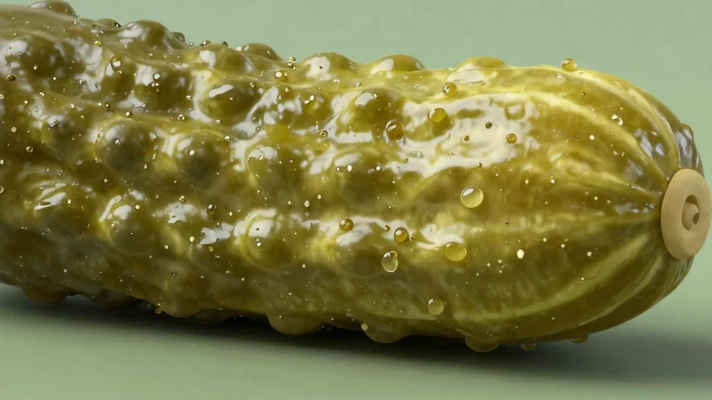 Photorealistic 3D macro render of a pickle spear with visible bum