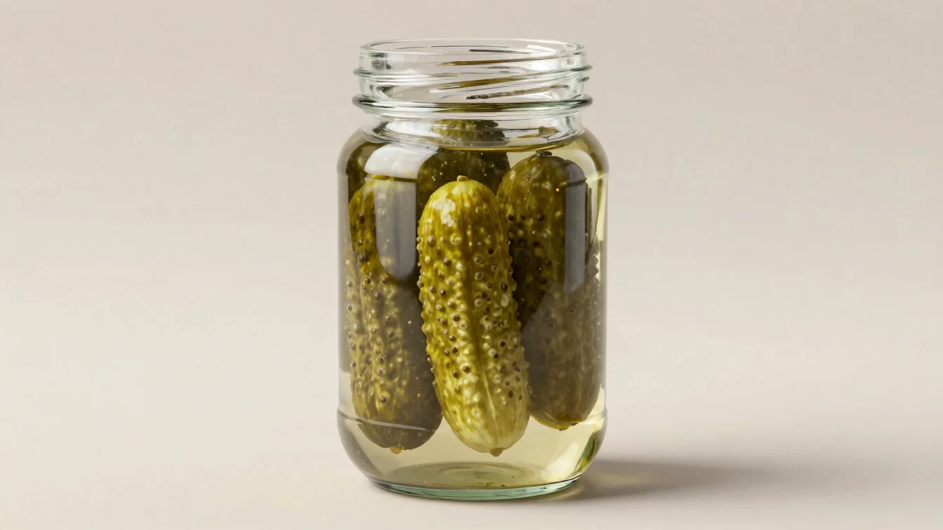 Photorealistic 3D render of a glass jar with clear brine and whol
